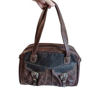 Western Purse Handbag Satchel Faux Leather Brown Large 15x11